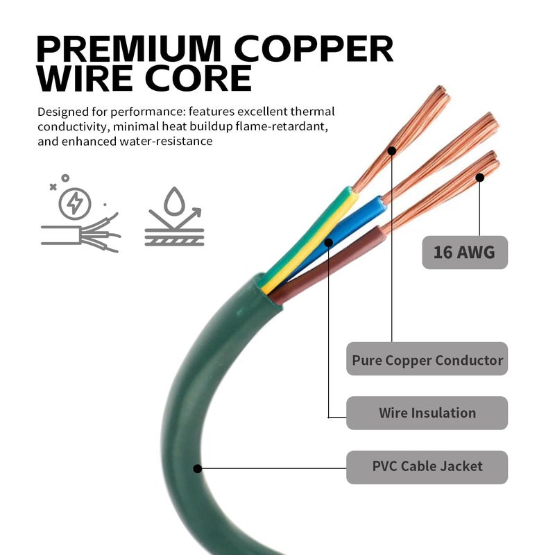 Maxworks كابل تمديد ماكس ووركس 80697 ثقيل الوزن بطول 3 أقدام، 16/3 SJTW، 3 مخرج، 125 فولت/13 أمبير/1625 واط، معتمد من ETL، للاستخدام الداخلي/الخارجي، أخضر - يحول مخرج واحد إلى 3 - Image 3